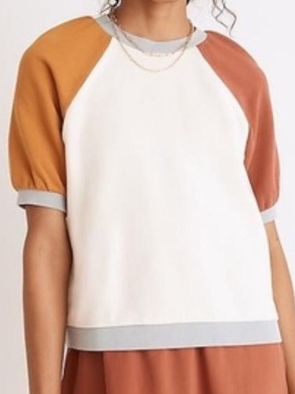 Madewell Colorblock Short-Sleeve Sweatshirt Tee in White and Rust